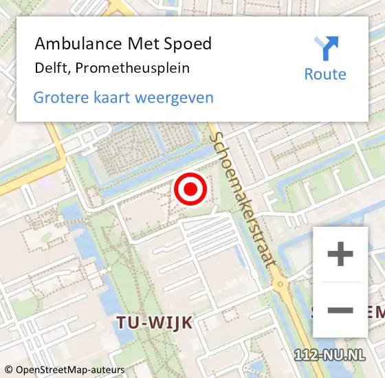 Locatie op kaart van de 112 melding: Ambulance Met Spoed Naar Delft, Prometheusplein op 11 juni 2023 19:01