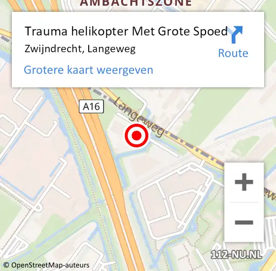 Locatie op kaart van de 112 melding: Trauma helikopter Met Grote Spoed Naar Zwijndrecht, Langeweg op 11 juni 2023 19:25