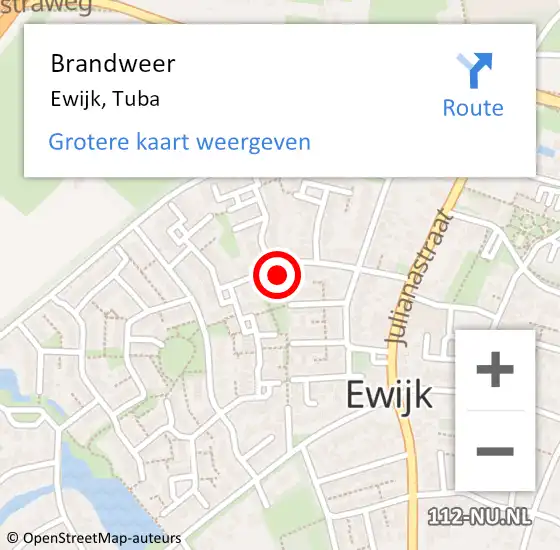 Locatie op kaart van de 112 melding: Brandweer Ewijk, Tuba op 11 juni 2023 19:28