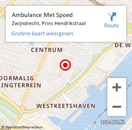 Locatie op kaart van de 112 melding: Ambulance Met Spoed Naar Zwijndrecht, Prins Hendrikstraat op 11 juni 2023 19:31