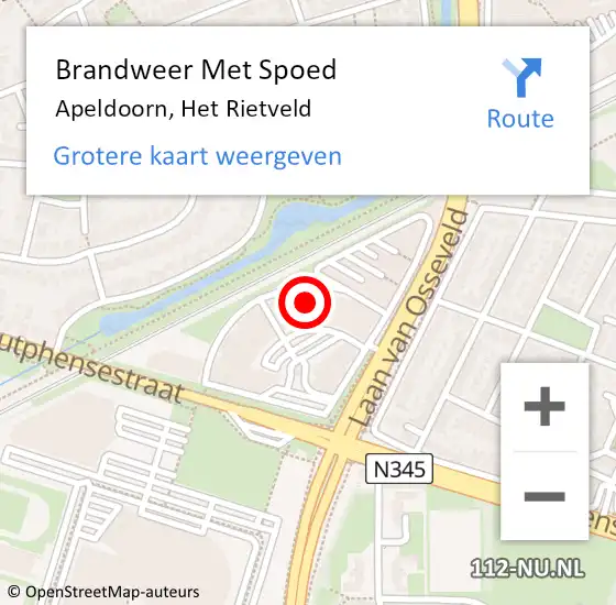 Locatie op kaart van de 112 melding: Brandweer Met Spoed Naar Apeldoorn, Het Rietveld op 11 juni 2023 19:31