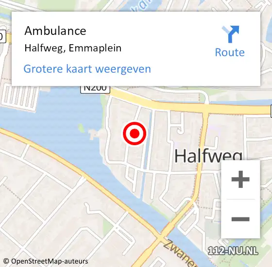 Locatie op kaart van de 112 melding: Ambulance Halfweg, Emmaplein op 11 juni 2023 19:31