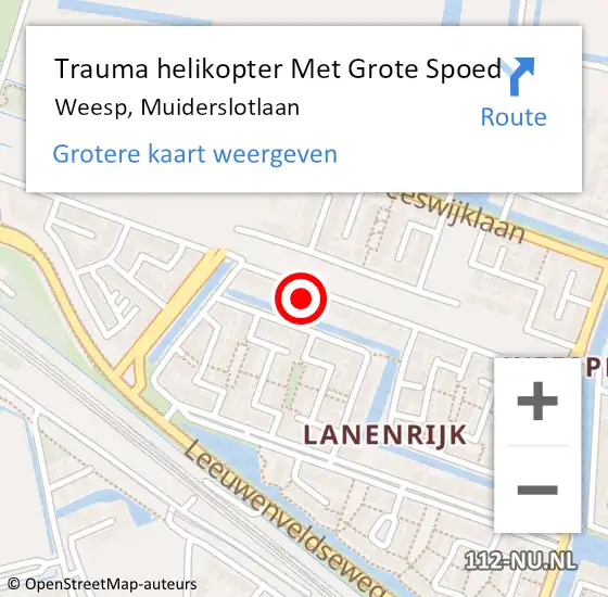 Locatie op kaart van de 112 melding: Trauma helikopter Met Grote Spoed Naar Weesp, Muiderslotlaan op 11 juni 2023 19:34