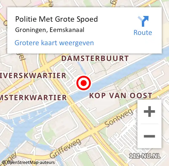 Locatie op kaart van de 112 melding: Politie Met Grote Spoed Naar Groningen, Eemskanaal op 11 juni 2023 19:38