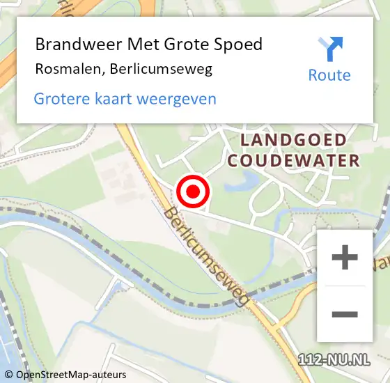 Locatie op kaart van de 112 melding: Brandweer Met Grote Spoed Naar Rosmalen, Berlicumseweg op 11 juni 2023 19:38