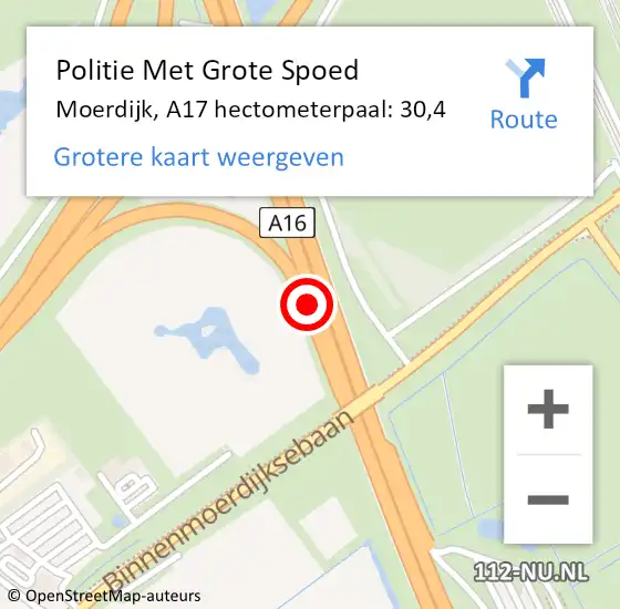 Locatie op kaart van de 112 melding: Politie Met Grote Spoed Naar Moerdijk, A17 hectometerpaal: 30,4 op 11 juni 2023 19:52