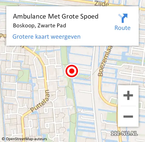 Locatie op kaart van de 112 melding: Ambulance Met Grote Spoed Naar Boskoop, Zwarte Pad op 11 juni 2023 20:43