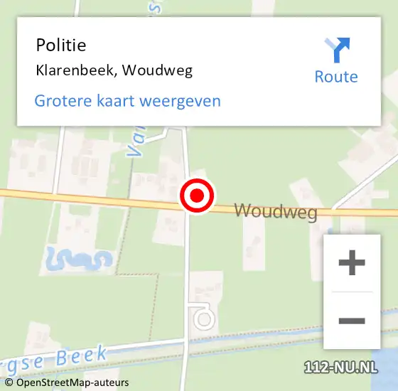 Locatie op kaart van de 112 melding: Politie Klarenbeek, Woudweg op 11 juni 2023 20:45