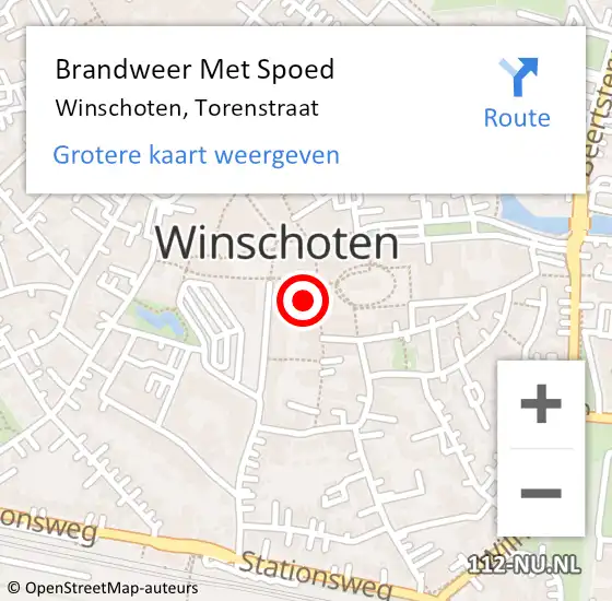 Locatie op kaart van de 112 melding: Brandweer Met Spoed Naar Winschoten, Torenstraat op 11 juni 2023 20:58