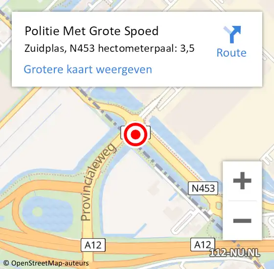 Locatie op kaart van de 112 melding: Politie Met Grote Spoed Naar Zuidplas, N453 hectometerpaal: 3,5 op 11 juni 2023 21:17