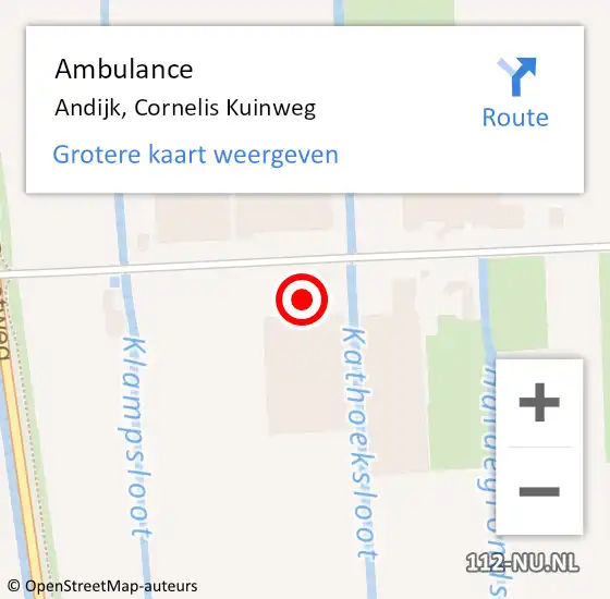 Locatie op kaart van de 112 melding: Ambulance Andijk, Cornelis Kuinweg op 11 juni 2023 21:27