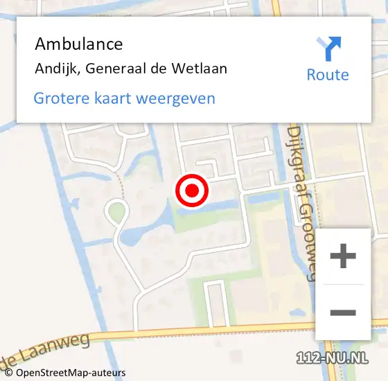 Locatie op kaart van de 112 melding: Ambulance Andijk, Generaal de Wetlaan op 11 juni 2023 21:29