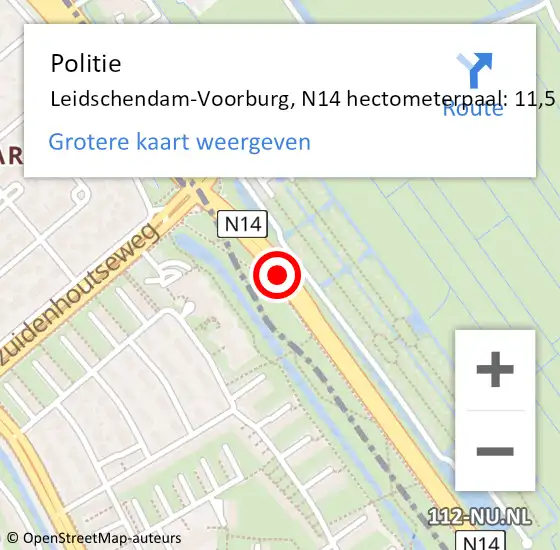 Locatie op kaart van de 112 melding: Politie Leidschendam-Voorburg, N14 hectometerpaal: 11,5 op 11 juni 2023 21:44