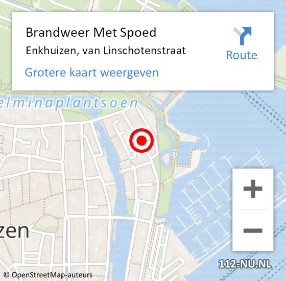 Locatie op kaart van de 112 melding: Brandweer Met Spoed Naar Enkhuizen, van Linschotenstraat op 11 juni 2023 21:48