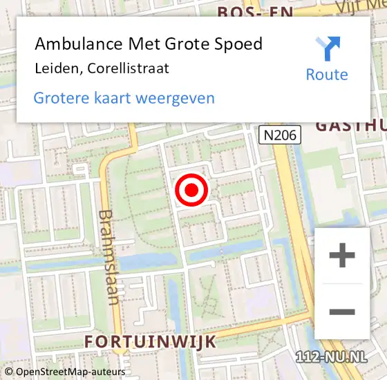 Locatie op kaart van de 112 melding: Ambulance Met Grote Spoed Naar Leiden, Corellistraat op 11 juni 2023 21:55