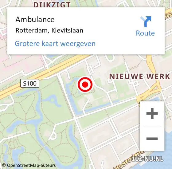 Locatie op kaart van de 112 melding: Ambulance Rotterdam, Kievitslaan op 11 juni 2023 21:57