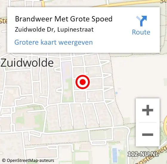 Locatie op kaart van de 112 melding: Brandweer Met Grote Spoed Naar Zuidwolde Dr, Lupinestraat op 28 augustus 2014 15:58