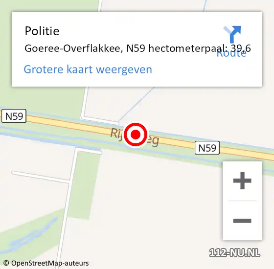 Locatie op kaart van de 112 melding: Politie Goeree-Overflakkee, N59 hectometerpaal: 39,6 op 11 juni 2023 23:19