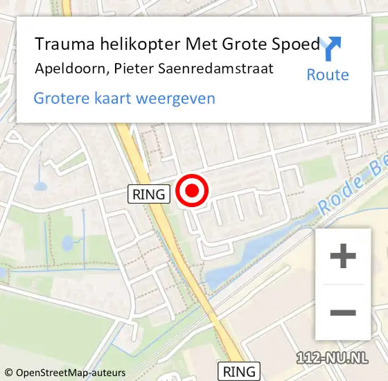 Locatie op kaart van de 112 melding: Trauma helikopter Met Grote Spoed Naar Apeldoorn, Pieter Saenredamstraat op 11 juni 2023 23:19