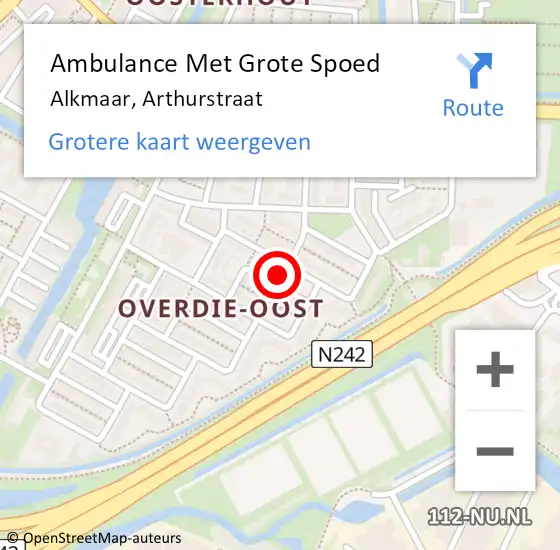 Locatie op kaart van de 112 melding: Ambulance Met Grote Spoed Naar Alkmaar, Arthurstraat op 11 juni 2023 23:31