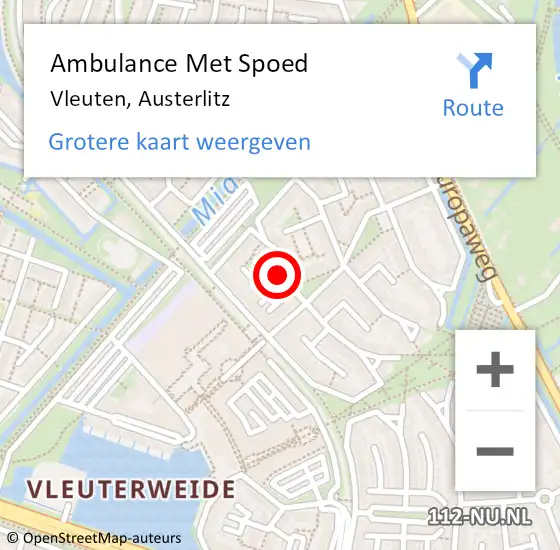 Locatie op kaart van de 112 melding: Ambulance Met Spoed Naar Vleuten, Austerlitz op 12 juni 2023 06:16