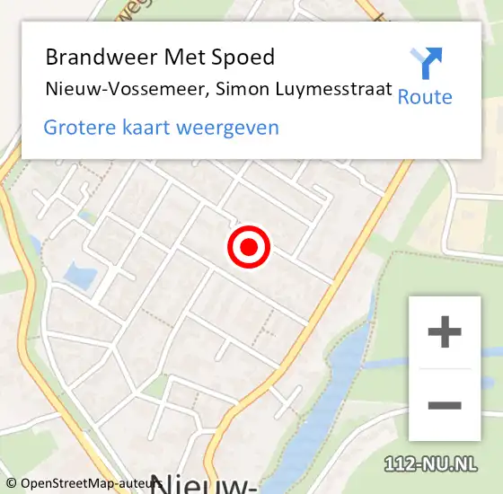 Locatie op kaart van de 112 melding: Brandweer Met Spoed Naar Nieuw-Vossemeer, Simon Luymesstraat op 12 juni 2023 06:56