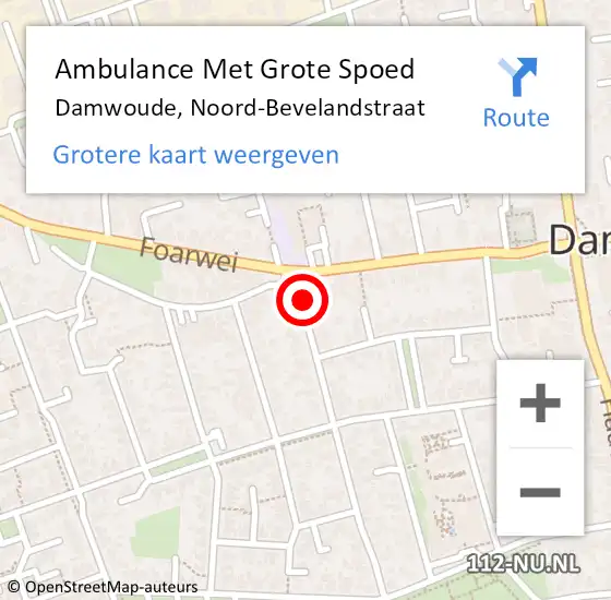 Locatie op kaart van de 112 melding: Ambulance Met Grote Spoed Naar Damwoude, Noord-Bevelandstraat op 28 augustus 2014 16:29