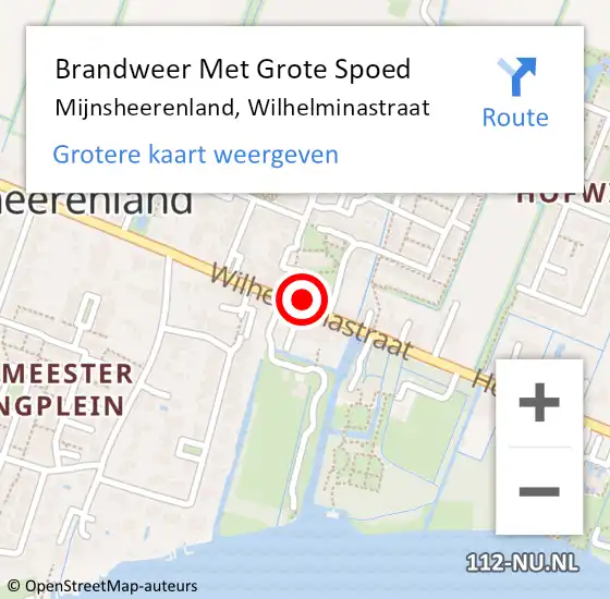 Locatie op kaart van de 112 melding: Brandweer Met Grote Spoed Naar Mijnsheerenland, Wilhelminastraat op 12 juni 2023 07:46