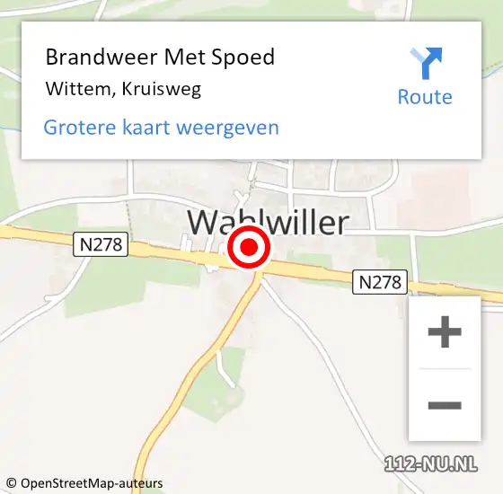 Locatie op kaart van de 112 melding: Brandweer Met Spoed Naar Wittem, Kruisweg op 12 juni 2023 07:57