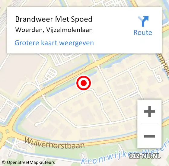 Locatie op kaart van de 112 melding: Brandweer Met Spoed Naar Woerden, Vijzelmolenlaan op 12 juni 2023 08:08