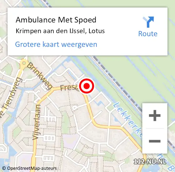 Locatie op kaart van de 112 melding: Ambulance Met Spoed Naar Krimpen aan den IJssel, Lotus op 12 juni 2023 08:11