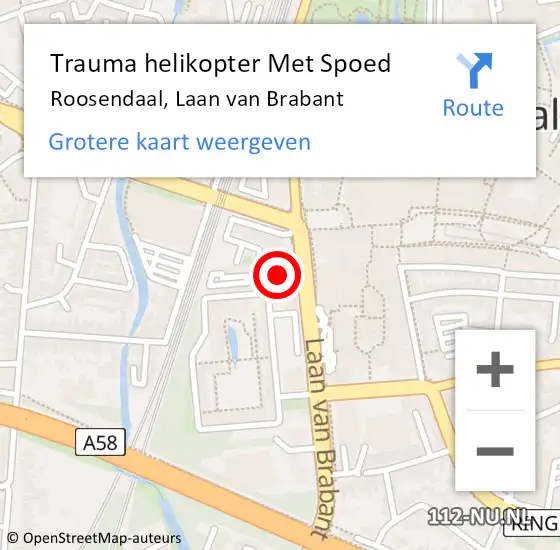 Locatie op kaart van de 112 melding: Trauma helikopter Met Spoed Naar Roosendaal, Laan van Brabant op 12 juni 2023 08:36