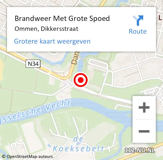 Locatie op kaart van de 112 melding: Brandweer Met Grote Spoed Naar Ommen, Dikkersstraat op 28 augustus 2014 16:39