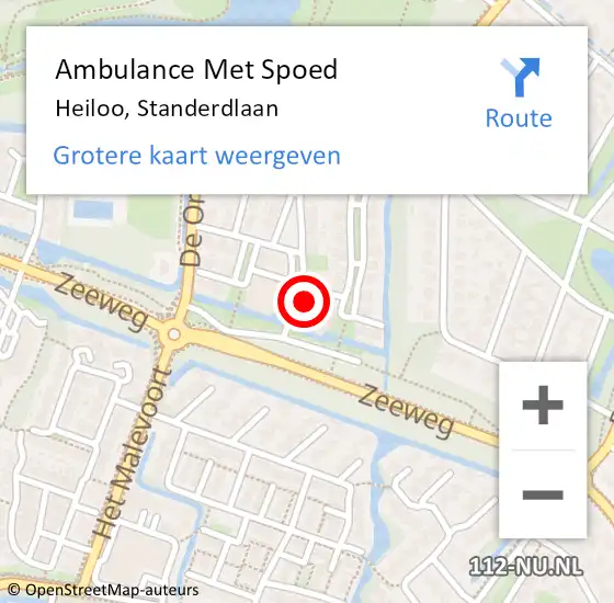 Locatie op kaart van de 112 melding: Ambulance Met Spoed Naar Heiloo, Standerdlaan op 12 juni 2023 08:42