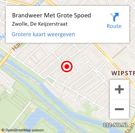 Locatie op kaart van de 112 melding: Brandweer Met Grote Spoed Naar Zwolle, De Keijzerstraat op 12 juni 2023 09:05