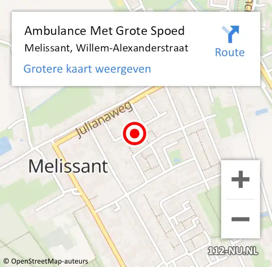 Locatie op kaart van de 112 melding: Ambulance Met Grote Spoed Naar Melissant, Willem-Alexanderstraat op 12 juni 2023 09:25