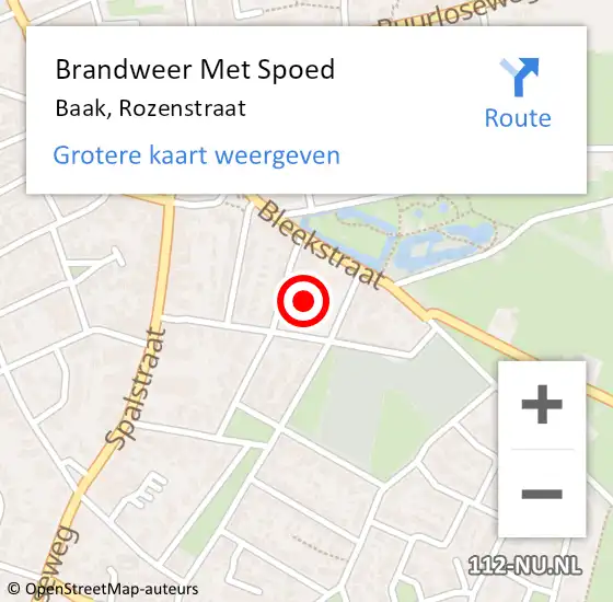 Locatie op kaart van de 112 melding: Brandweer Met Spoed Naar Baak, Rozenstraat op 12 juni 2023 09:26