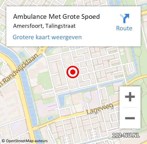 Locatie op kaart van de 112 melding: Ambulance Met Grote Spoed Naar Amersfoort, Talingstraat op 28 augustus 2014 16:48