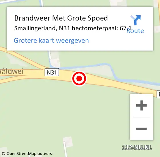 Locatie op kaart van de 112 melding: Brandweer Met Grote Spoed Naar Smallingerland, N31 hectometerpaal: 67,1 op 12 juni 2023 10:08