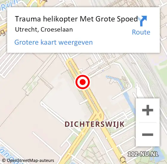 Locatie op kaart van de 112 melding: Trauma helikopter Met Grote Spoed Naar Utrecht, Croeselaan op 12 juni 2023 10:17