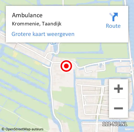 Locatie op kaart van de 112 melding: Ambulance Krommenie, Taandijk op 12 juni 2023 10:22