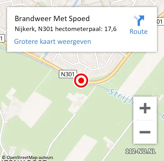 Locatie op kaart van de 112 melding: Brandweer Met Spoed Naar Nijkerk, N301 hectometerpaal: 17,6 op 12 juni 2023 10:38