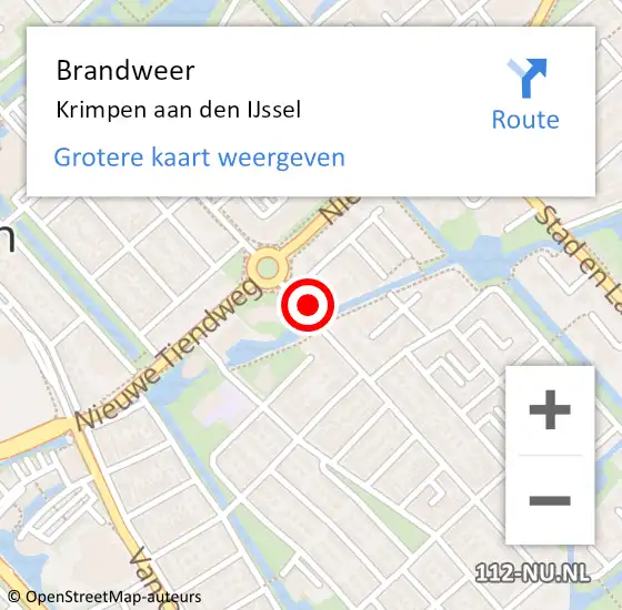 Locatie op kaart van de 112 melding: Brandweer Krimpen aan den IJssel op 12 juni 2023 10:55