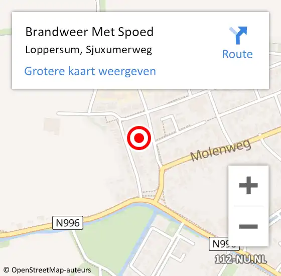 Locatie op kaart van de 112 melding: Brandweer Met Spoed Naar Loppersum, Sjuxumerweg op 12 juni 2023 11:01