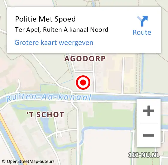 Locatie op kaart van de 112 melding: Politie Met Spoed Naar Ter Apel, Ruiten A kanaal Noord op 12 juni 2023 11:14