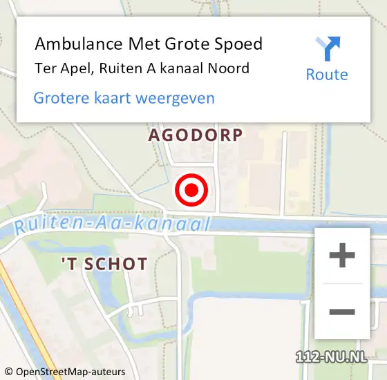 Locatie op kaart van de 112 melding: Ambulance Met Grote Spoed Naar Ter Apel, Ruiten A kanaal Noord op 12 juni 2023 11:17