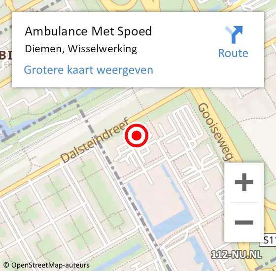 Locatie op kaart van de 112 melding: Ambulance Met Spoed Naar Diemen, Wisselwerking op 12 juni 2023 11:24