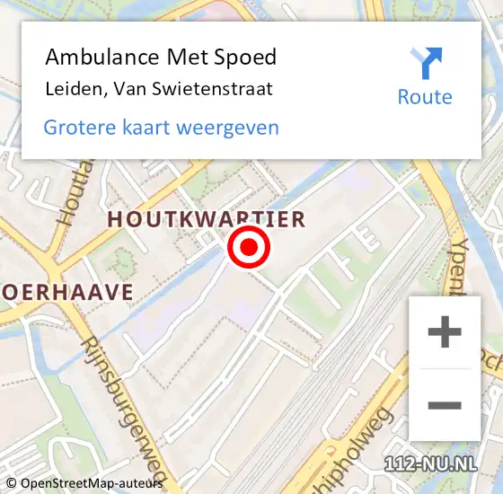Locatie op kaart van de 112 melding: Ambulance Met Spoed Naar Leiden, Van Swietenstraat op 12 juni 2023 11:44