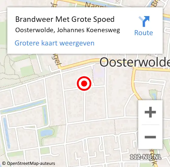 Locatie op kaart van de 112 melding: Brandweer Met Grote Spoed Naar Oosterwolde, Johannes Koenesweg op 12 juni 2023 11:54