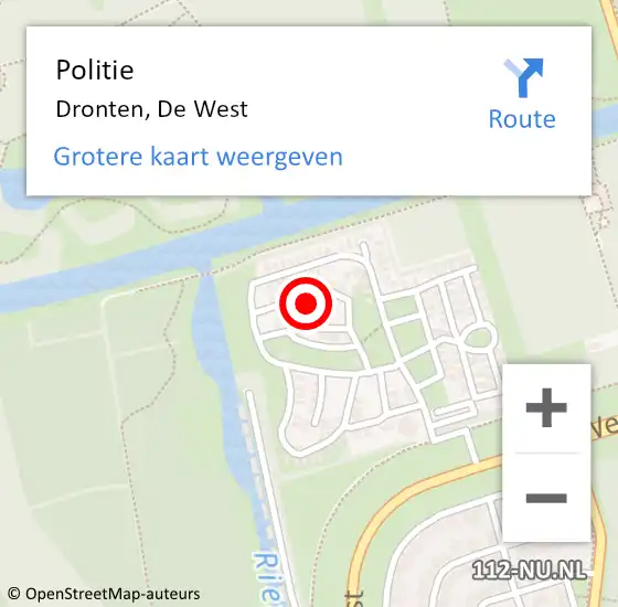 Locatie op kaart van de 112 melding: Politie Dronten, De West op 12 juni 2023 12:04